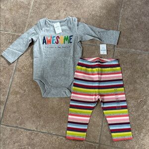 Baby GAP Awesome Grey Baby Bodysuit & Striped Leggings Set